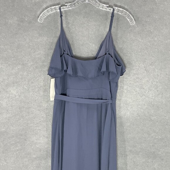 Tobi Dress Women Sz M Blue Slate V-Neck Ruffle Trim Wrap Spaghetti Straps‎ Maxi - Picture 8 of 16
